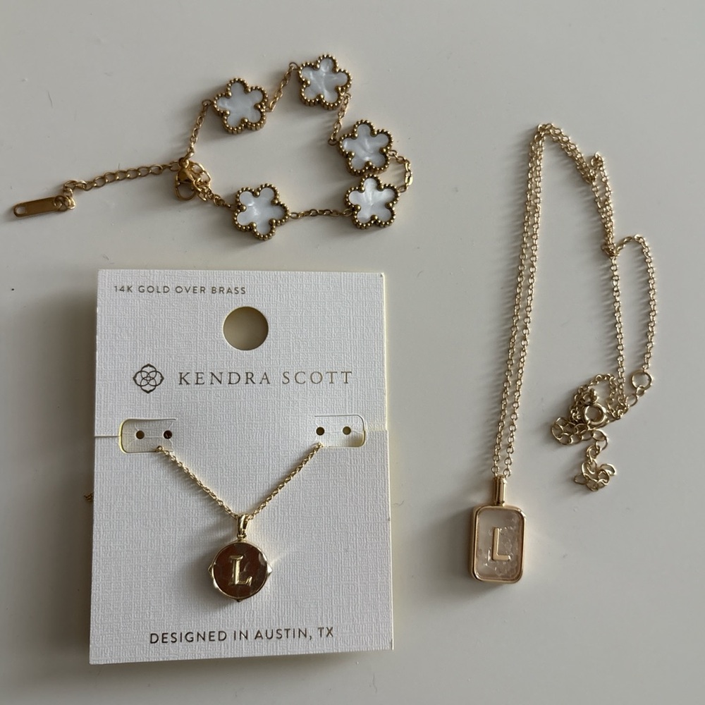 Kendra Scott gold L initial necklace bundle